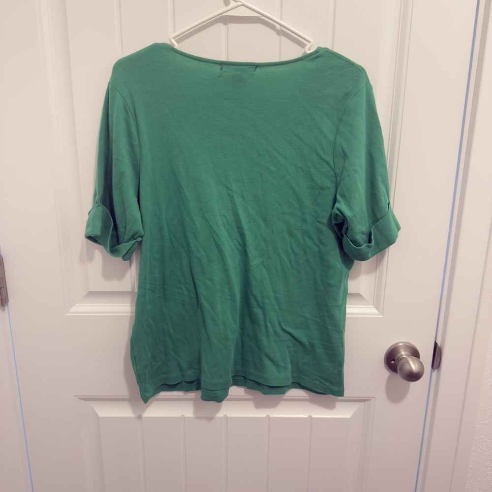 Lauren Ralph Lauren Women's Green Shirt Roll up Short Sleeve Size 1X - Picture 2 of 5